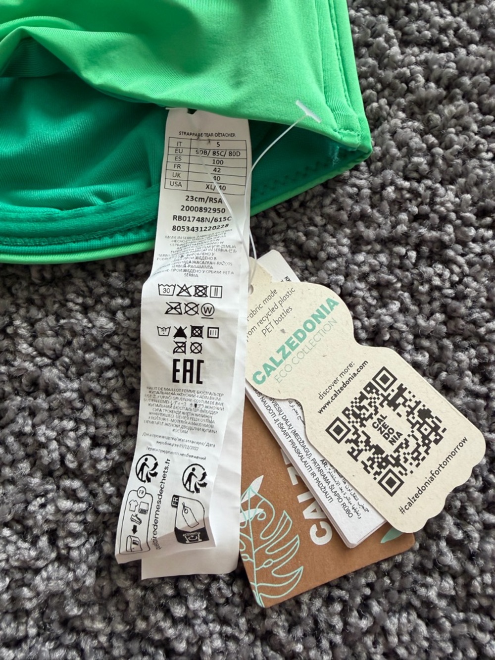 Calzedonia Green Bikini Top XL 40 Underwire Twist Front NWT Adjustable - Picture 6 of 9
